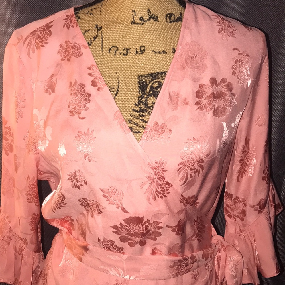 Express Jacquard Pink Wrap Around Top Tie Waist - Picture 4 of 6